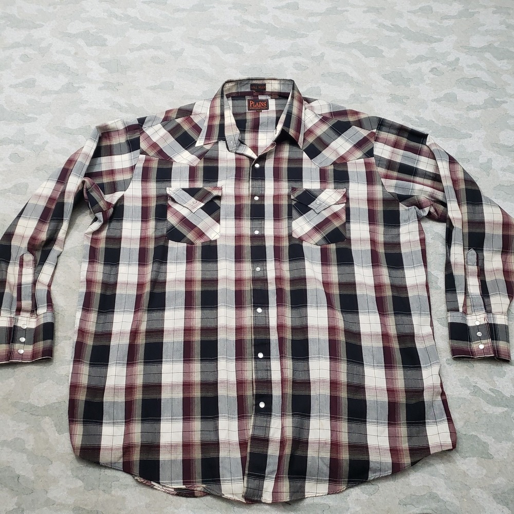 Plains Western‎ Wear Shirt Mens 2XLT Black Cowboy Rodeo Pearl Snap Long Sleeve